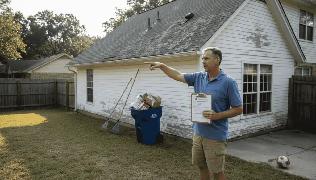 Homeowner assessing roof and energy bills