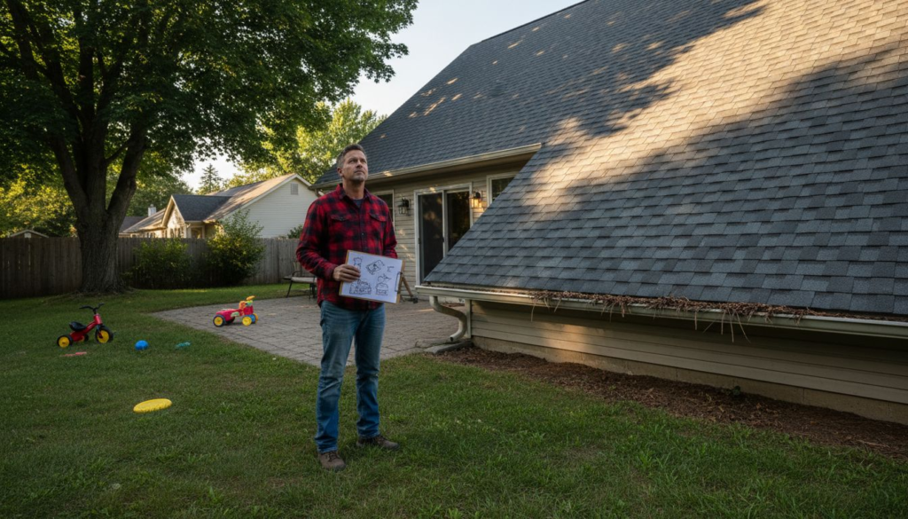 Homeowner checking roof for solar potential