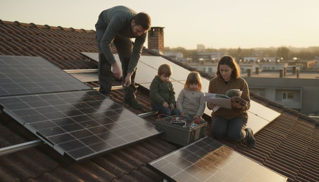 Una familia apuesta por la energía solar y coloca paneles fotovoltaicos en su casa en España.