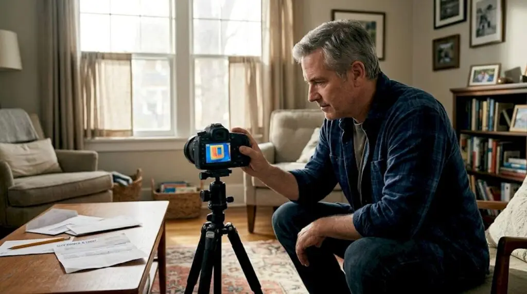 Homeowner checks energy usage with infrared camera